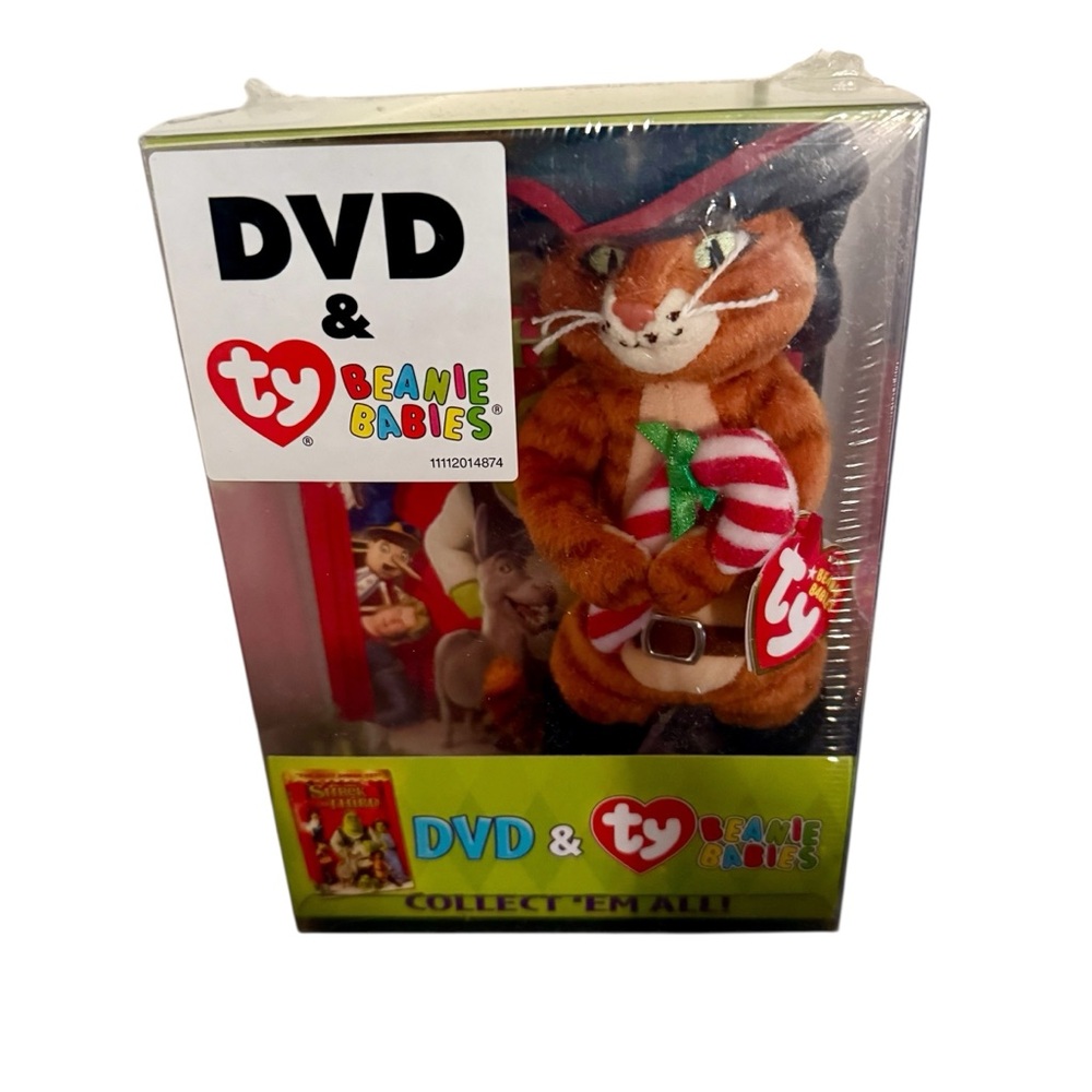 Shrek The Third Dreamworks DVD TY Beanie Babies Puss N Boots Christmas Box Set